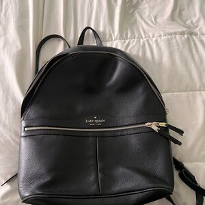 Kate Spade Black Leather Backpack with Gold Accents